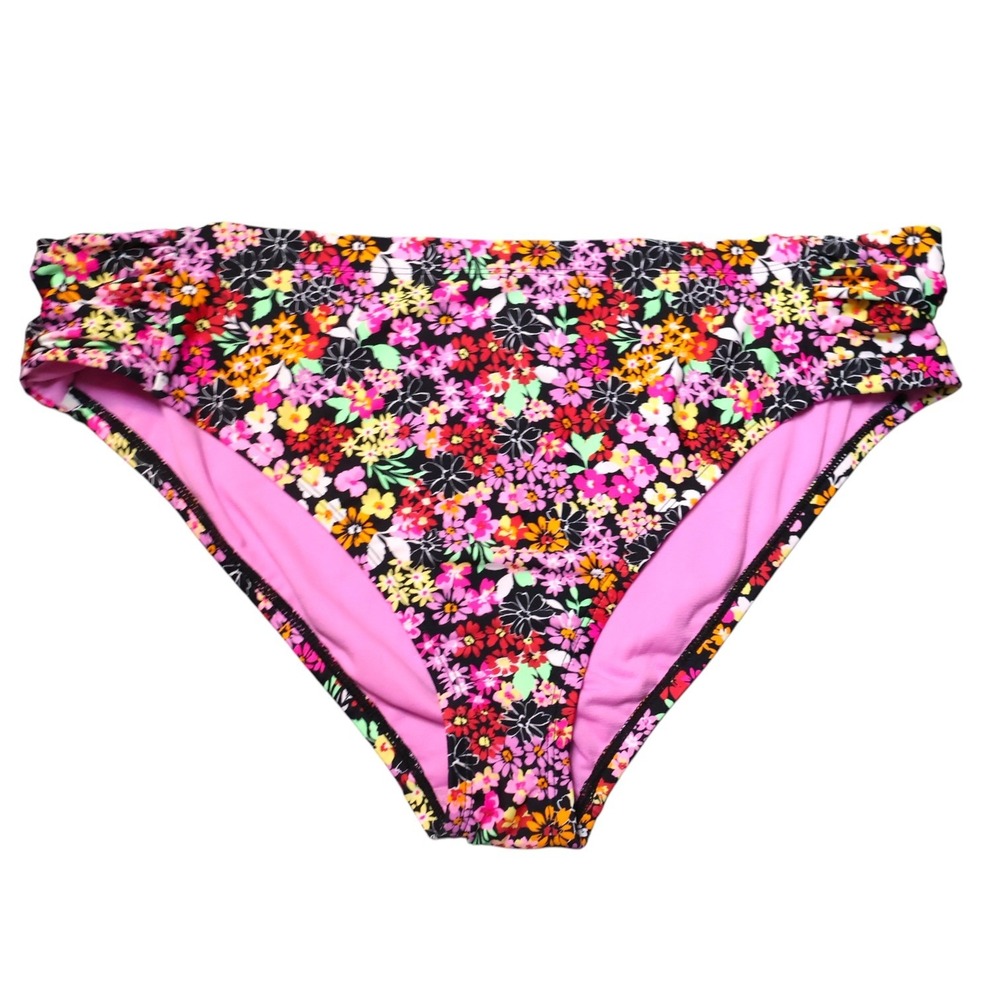 California Waves Plus Floral Ruched Bikini Bottom 12/14 14W High Rise NWT